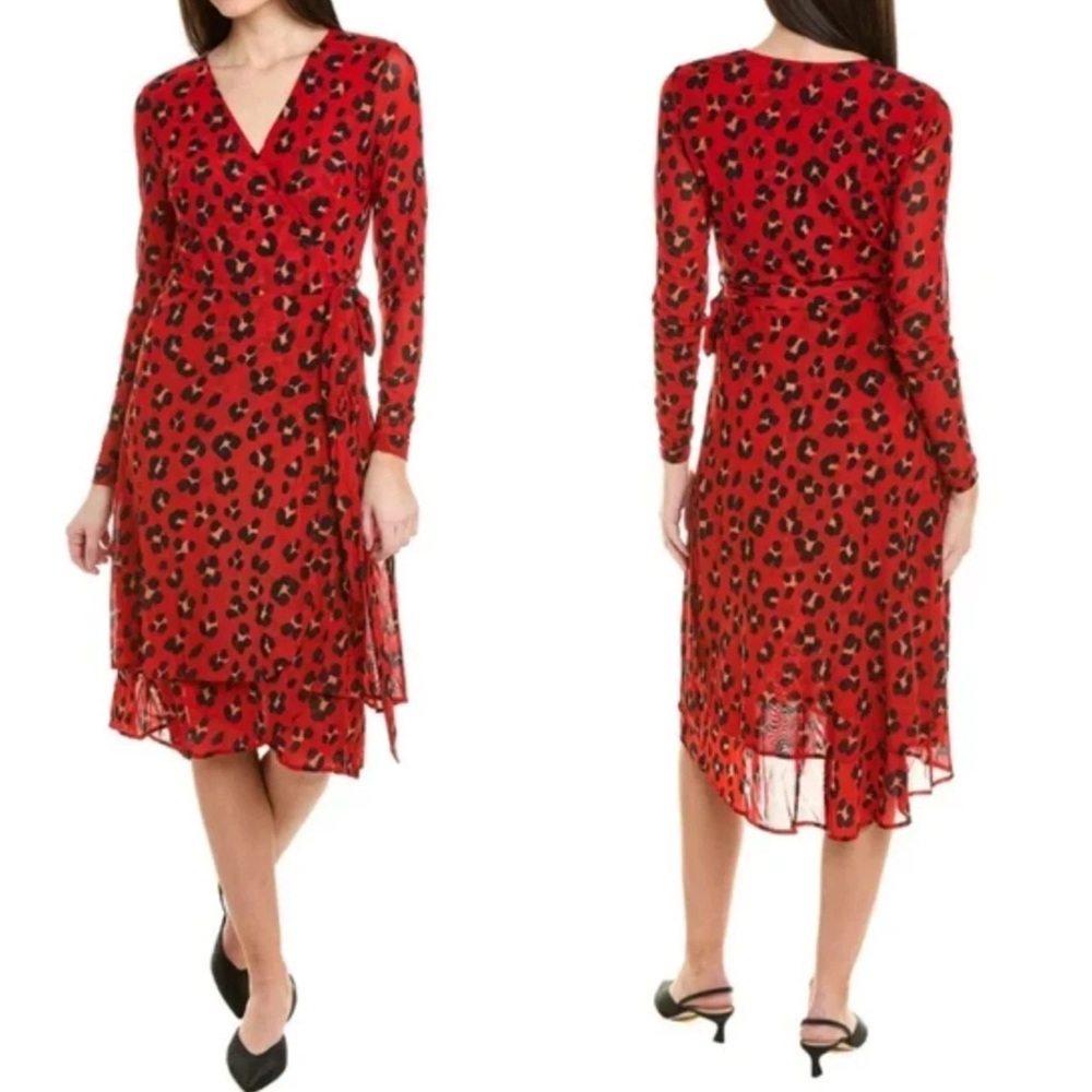 CAbi #5571 Siren Red Leopard Wrap Dress Duster Size XS Animal Print Holiday